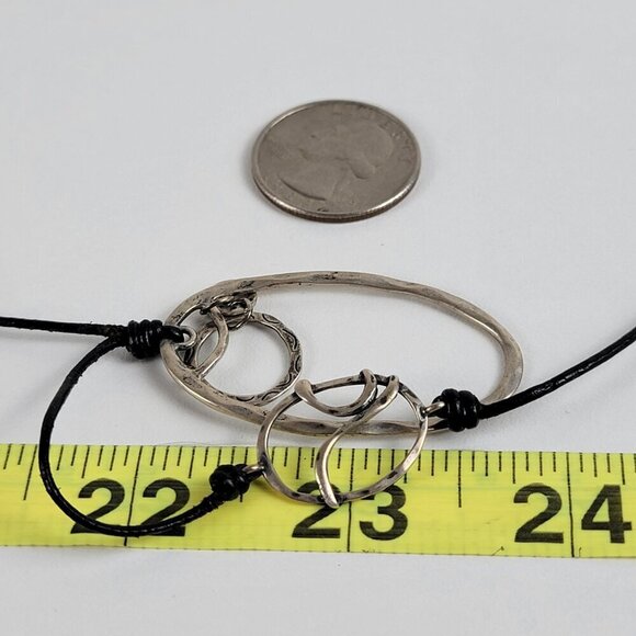 Silpada Sterling Silver Geometric Charm Black Leather Cord Necklace 21.5 In - Picture 8 of 8